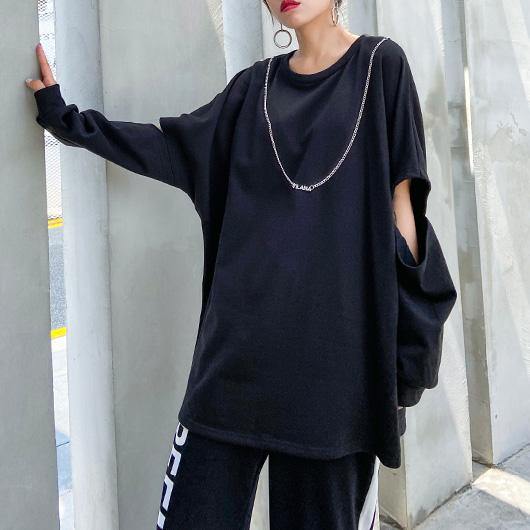 Loose o neck Hole fall clothes For Women Inspiration black shirts - SooLinen
