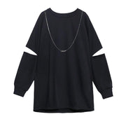 Loose o neck Hole fall clothes For Women Inspiration black shirts - SooLinen