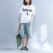 Loose o neck Letter cotton shirts Casual Fashion Ideas white silhouette tops