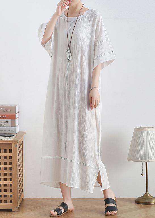 Loose o neck baggy linen summer clothes For Women design white Dresses - SooLinen