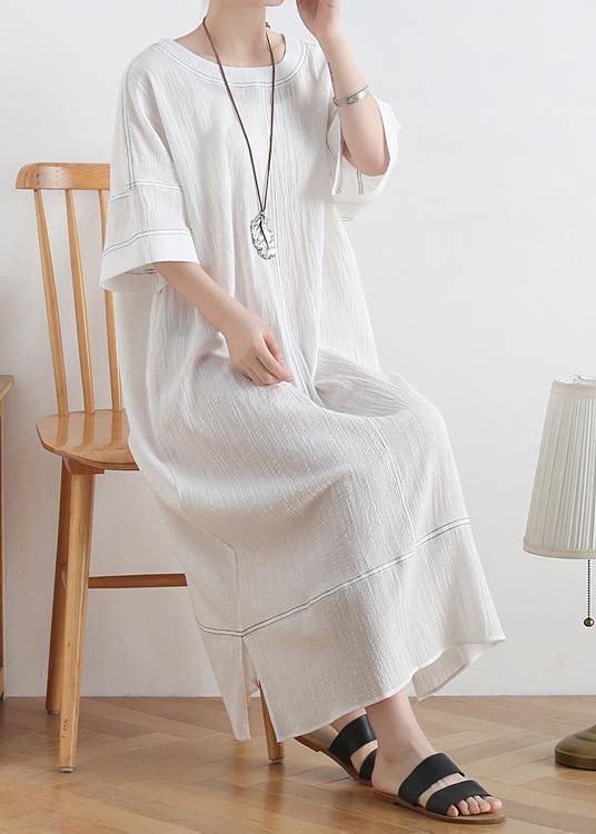 Loose o neck baggy linen summer clothes For Women design white Dresses - SooLinen