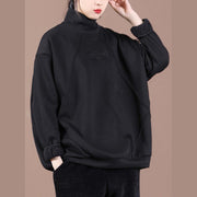 Loose o neck embroidery spring Tunic Shape black blouses - SooLinen