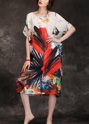 Loose o neck linen dresses Inspiration floral Dress summer - SooLinen