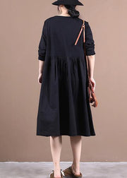 Loose o neck patchwork spring dresses Work Outfits black Dresses - SooLinen