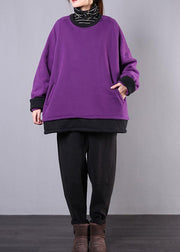 Loose o neck pockets cotton clothes For Women Inspiration purple shirts - SooLinen