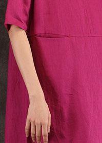 Loose o neck pockets linen dresses Work Outfits burgundy Dress summer - SooLinen