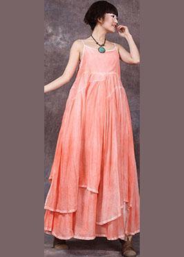 Loose orange asymmetric hem linen dresses sleeveless Dresses summer Dress - SooLinen