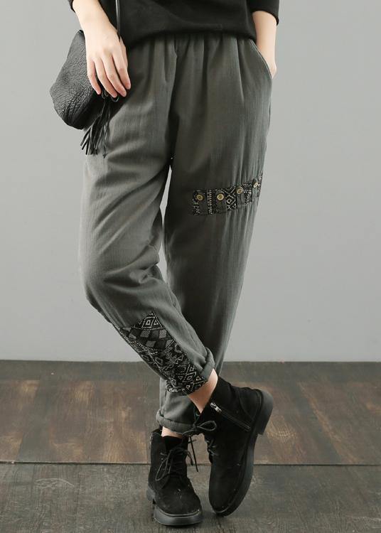 Loose pant plus size army green design elastic waist patchwork wild pants - SooLinen