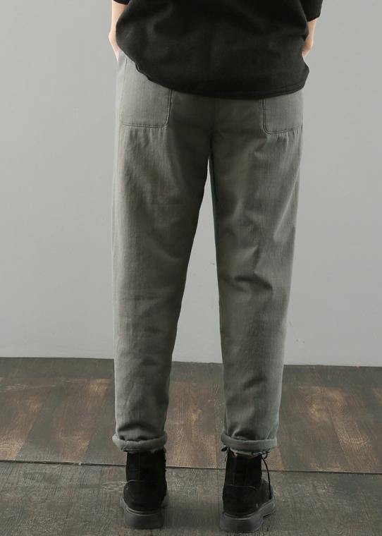 Loose pant plus size army green design elastic waist patchwork wild pants - SooLinen