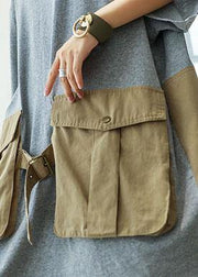 Loose patchwork big pockets Cotton clothes Women Inspiration gray Dresses summer - SooLinen