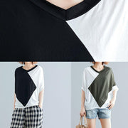 Loose patchwork cotton clothes Sewing black shirts summer - SooLinen