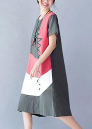 Loose patchwork linen cotton dresses design green Dresses summer - SooLinen