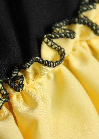 Loose patchwork Cinched Cotton quilting dresses Neckline black Dresses summer - SooLinen