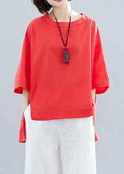 Loose red cotton Tunic low high design Art summer shirts - SooLinen