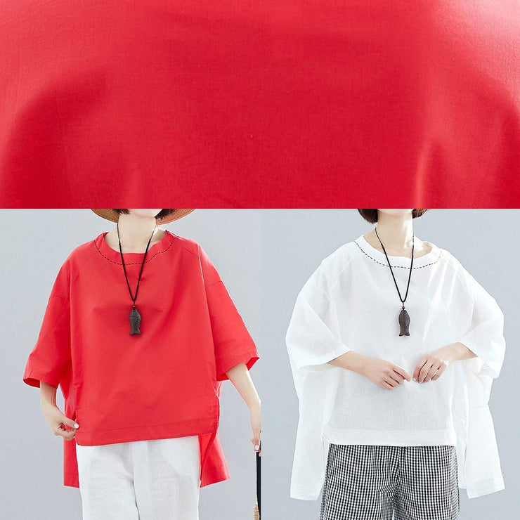 Loose red cotton Tunic low high design Art summer shirts - SooLinen