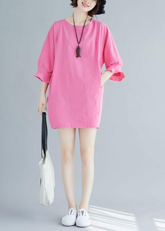 Loose rose Cotton Long Shirts flare sleeve Midi summer Dresses - SooLinen
