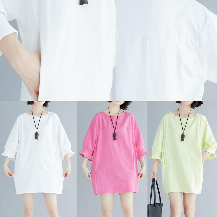Loose rose Cotton Long Shirts flare sleeve Midi summer Dresses - SooLinen