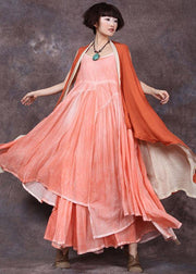 Loose sleeveless linen clothes For Women Tunic Tops orange tie waist cardigan summer - SooLinen