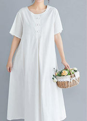 Loose solid color cotton clothes Tutorials white Art Dress summer - SooLinen
