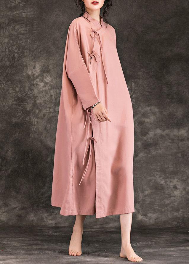 Loose stand collar long sleeve cotton quilting clothes Photography pink loose Dresses spring - SooLinen