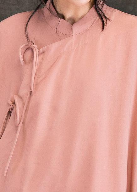 Loose stand collar long sleeve cotton quilting clothes Photography pink loose Dresses spring - SooLinen