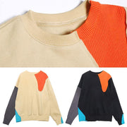 Loose thick cotton patchwork color blouses for women Wardrobes khaki blouse - SooLinen