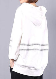 Loose white cotton Long Shirts hooded loose autumn shirt - SooLinen