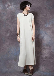 Loose white cotton Tunics sleeveless Maxi summer Dress - SooLinen