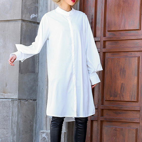 Loose white cotton clothes stylish Photography lantern sleeve cotton shirt