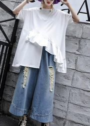 Loose white cotton shirts women half sleeve daily summer tops - SooLinen