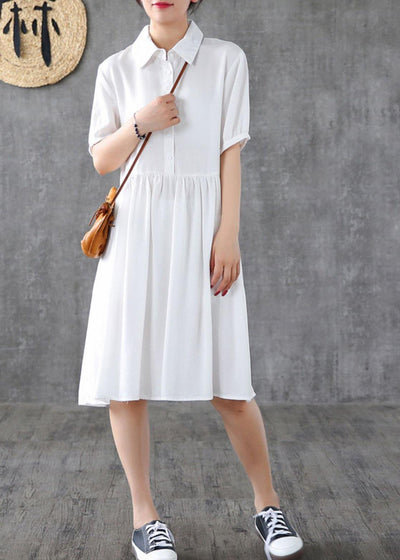 Loose white lapel Cinched Dress - SooLinen
