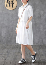 Loose white lapel Cinched Dress - SooLinen