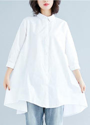 Loose white linen cotton Tunic Shirts lapel asymmetric tops - SooLinen