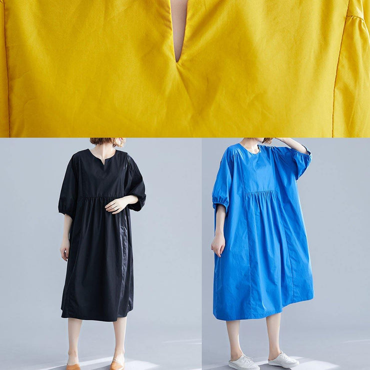 Loose yellow o neck cotton Tunics Cinched Maxi summer Dresses - SooLinen