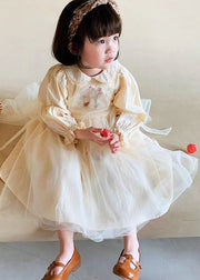 Lovely Beige Peter Pan Collar Patchwork Tulle Baby Girls Princess Dresses Fall