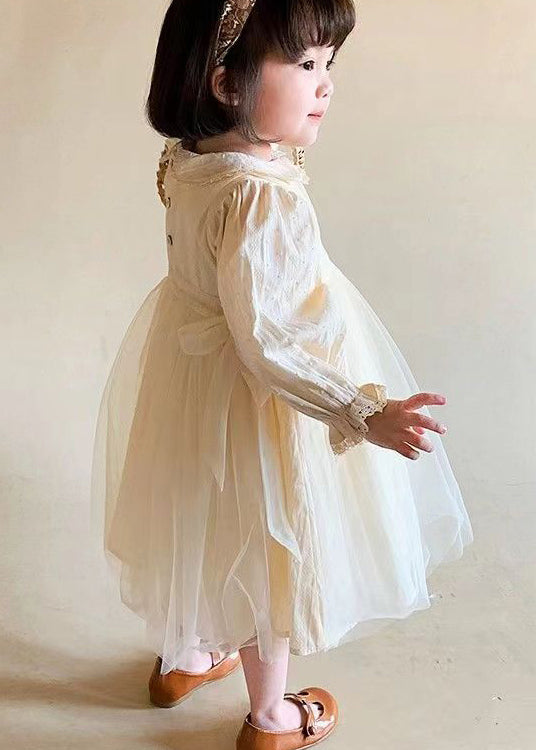 Lovely Beige Peter Pan Collar Patchwork Tulle Baby Girls Princess Dresses Fall