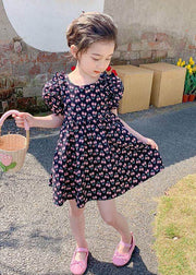 Lovely Black Ruffled Print Patchwork Chiffon Baby Girls Princess Dress Summer