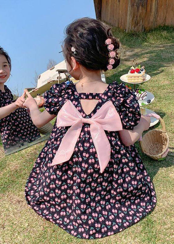Lovely Black Ruffled Print Patchwork Chiffon Baby Girls Princess Dress Summer