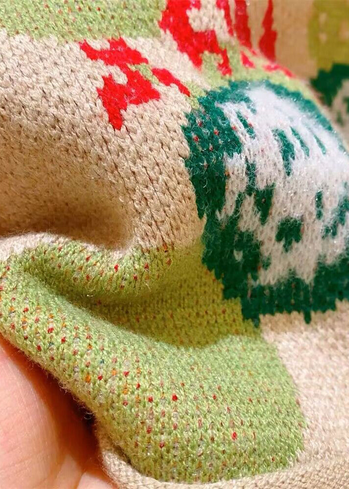Lovely Green Peter Pan Collar Print Knit Kids Girls Three Piece Set Fall