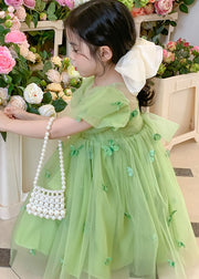 Lovely Green Wrinkled Butterfly Patchwork Tulle Baby Girls Dresses Summer