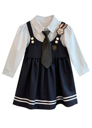 Lovely Navy Peter Pan Collar False Two Pieces Cotton Girls Dresses Fall