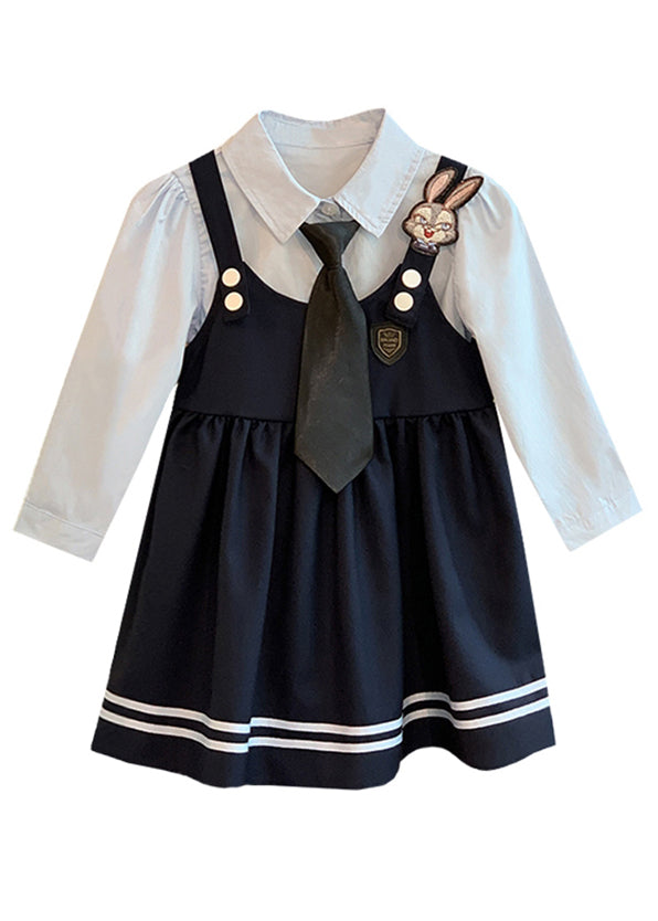 Lovely Navy Peter Pan Collar False Two Pieces Cotton Girls Dresses Fall