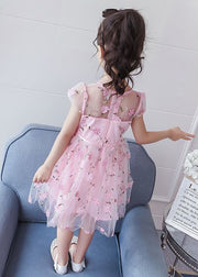 Lovely Pink Floral Decorated Patchwork Tulle Baby Girls Princess Dresses Summer