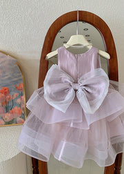 Lovely Pink O-Neck Patchwork Layered Tulle Kids Girls Dress Summer