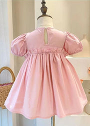Lovely Pink Ruffled Patchwork Cotton Kids Girls Dress Summer