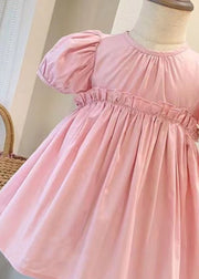 Lovely Pink Ruffled Patchwork Cotton Kids Girls Dress Summer