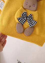 Lovely Yellow O Neck Pockets Patchwork Thick Girls Sweater Winter
