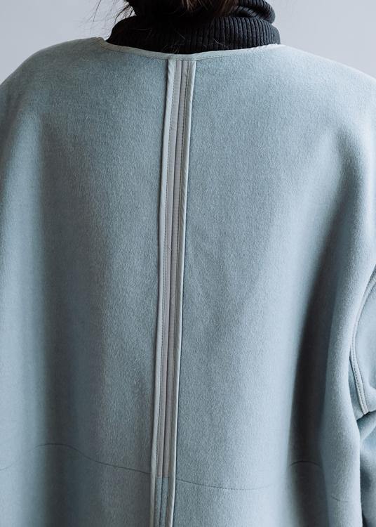 Luxury  oversize Coats winter  women coats blue v neck Button Down Woolen Coat - SooLinen