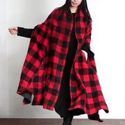 Luxury  plus size clothing long winter coat outwear red plaid asymmetric wool coat - SooLinen