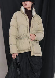 Luxury Beige Pockets Button Cinched Winter Duck Down Coat